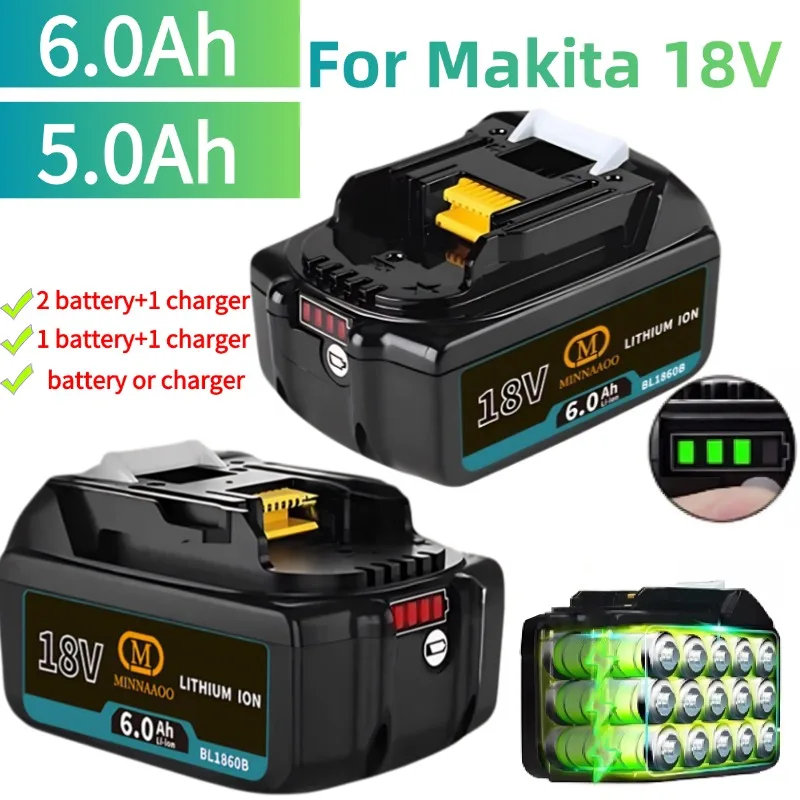 

100% Original For Makita 18V Battery 6.0Ah Lithium-ion BL1840 BL1850B BL1860B, Replacement for Cordless Drills
