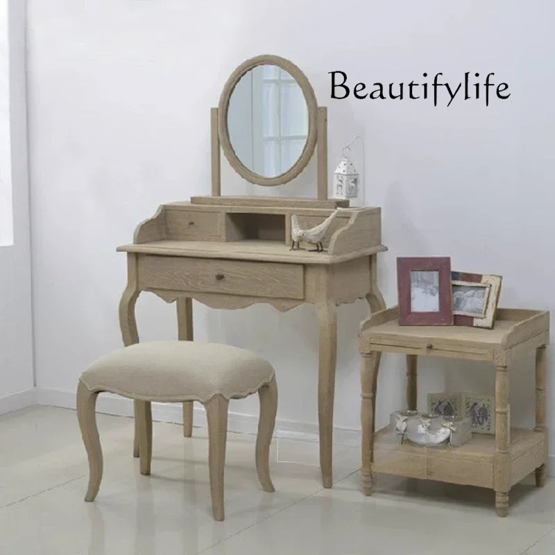 

JY French Style Large Stool Vanity Table Luxury Makeup Solid Wooden Vanity Table Chest Drawers Penteadeira De Maquiagem Bedroom