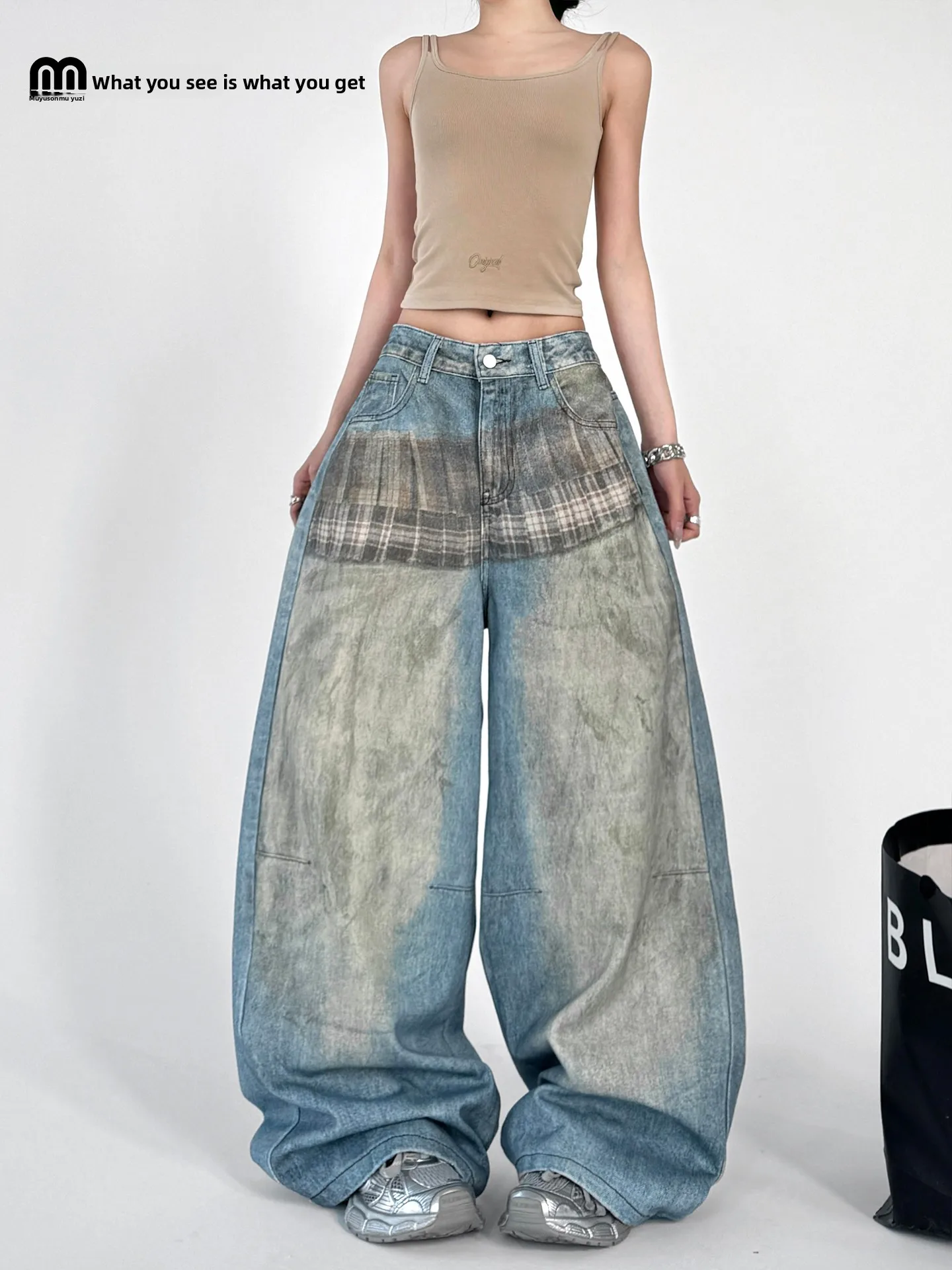 

Retro Faded Wide Leg Denim Jeans Women's Loose Slimming Street Dance Loose Pants Low Waist Cotton Polyester Blend Spring 2026