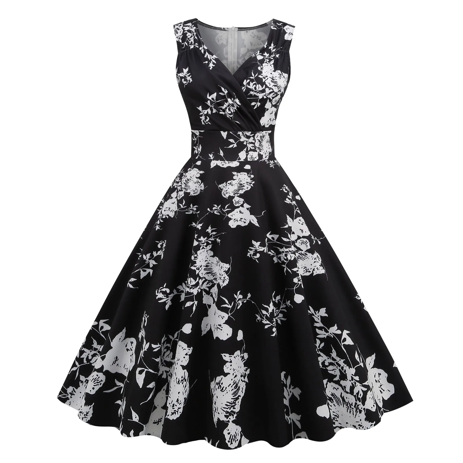 Sexy Print Women'S Evening Dresses Sleeveless Dinner Formal Dress Vintage V Neck Party Prom Cocktail Dress Women Elegant Dress