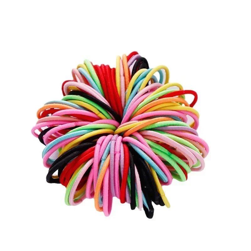 100 Pcs/Lot 3cm Hair Ties Gum Colorful Nylon Rubber Band Rope Girls Hair Accessories Black Elastic Hair Bands SA648