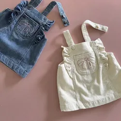 2025 outono novo bebê menina sem mangas denim cinta vestido infantil da criança bonito arco bolso vestido casual moda princesa estilingue vestido