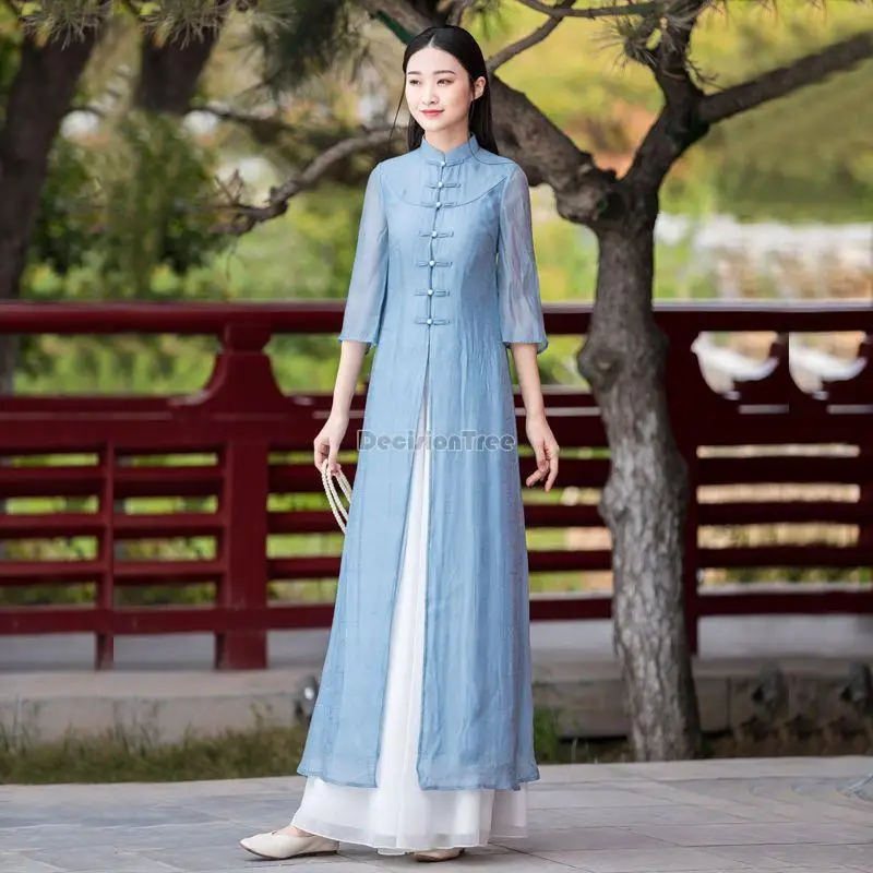 2024 ao dai cheongsam elegant chinese dress aodai oriental flower print chiffon dress qipao vietnam ao dai women elegant qipao