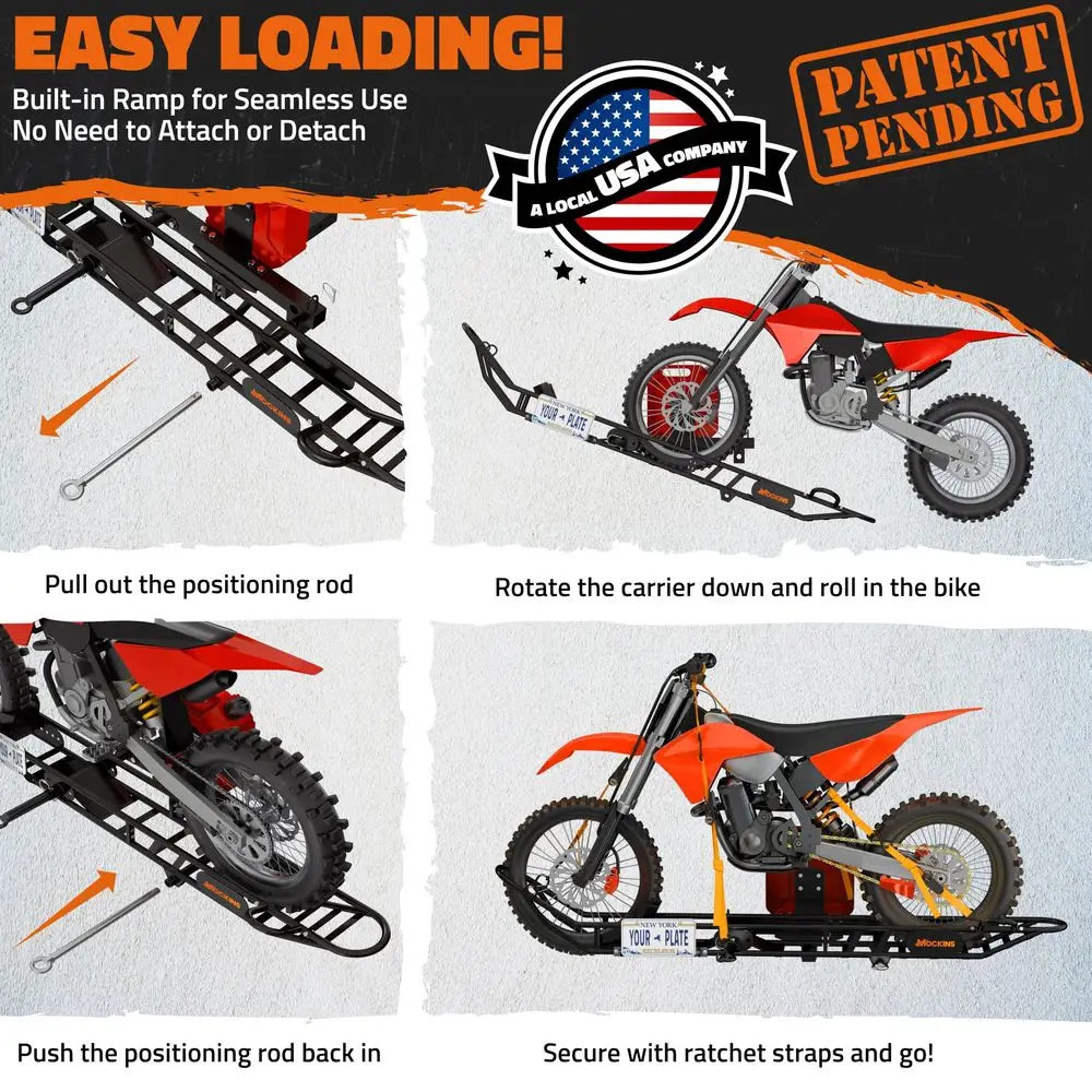 

83 Tilting Motorcycle Hitch Carrier Heavy Duty 500 Lbs. Capacity eBike Rack with Ramp for Up to 5.5W Tires Dirt Bike Carrier Hi