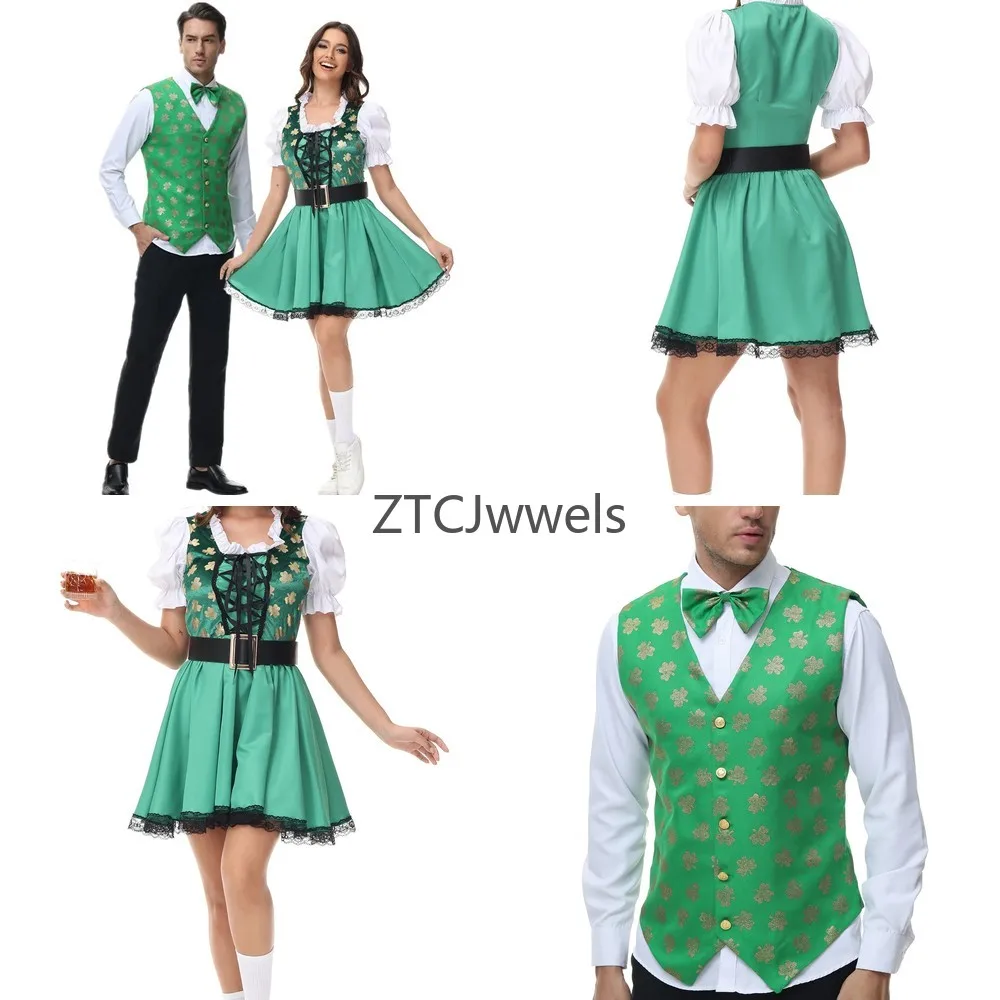 

German Bavarian Oktoberfest Couple Costume Traditional Dirndl Dress and Suit Set for Cosplay Carnival Halloween Party