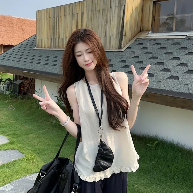 

Блузка без рукавов с французскими оборками, новая летняя тонкая уникальная шикарная женская мода