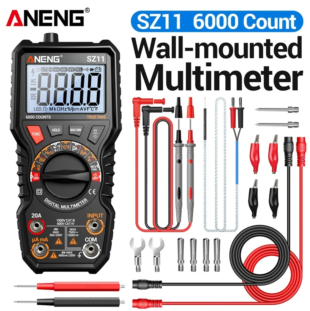 

Digital Wall-mounted Multimeter Tester ANENG SZ11 AC/DC Current Voltage Resistance Capacitor Hz NCV Induction Electrician Tools