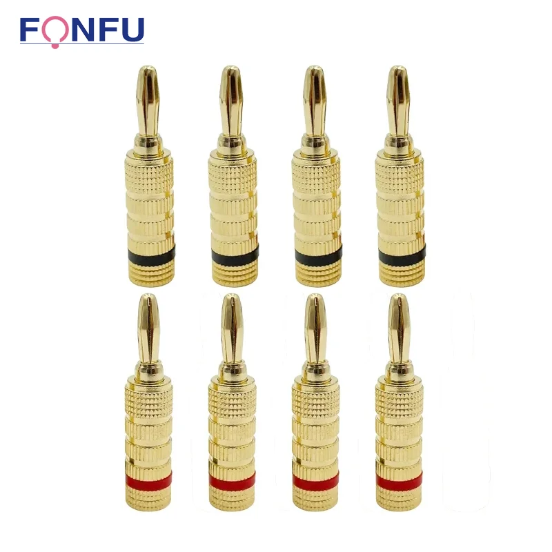 8Pcs 24K Gold Plated Copper 4mm  Banana Plug  Banana Connector Male Speaker Plug Black Red