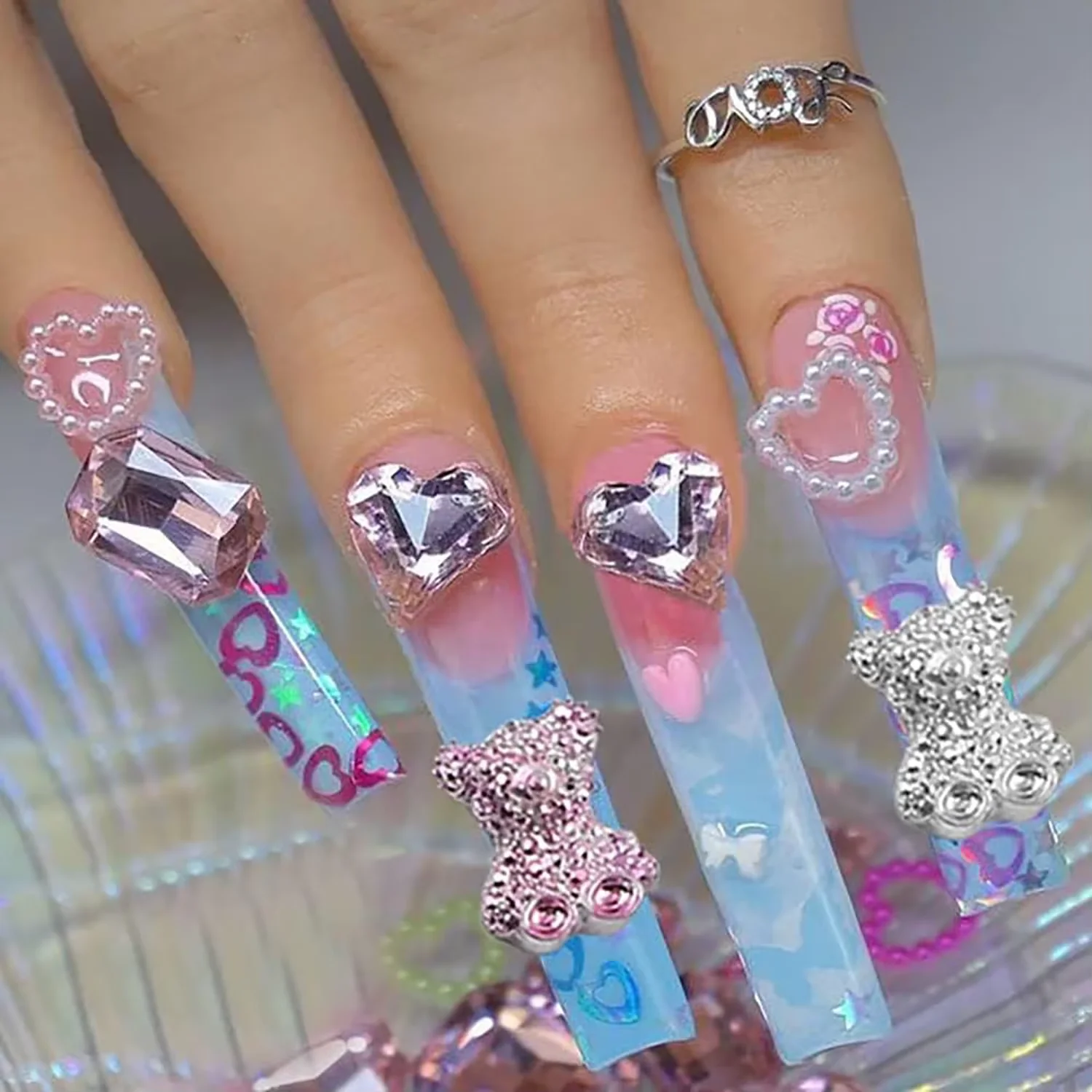 60PCS 컬러 3D 곰 다이아몬드 네일 만화 액세서리, DIY 네일 아트, 전화 케이스, 물병, 수공예품, 사진에 적합