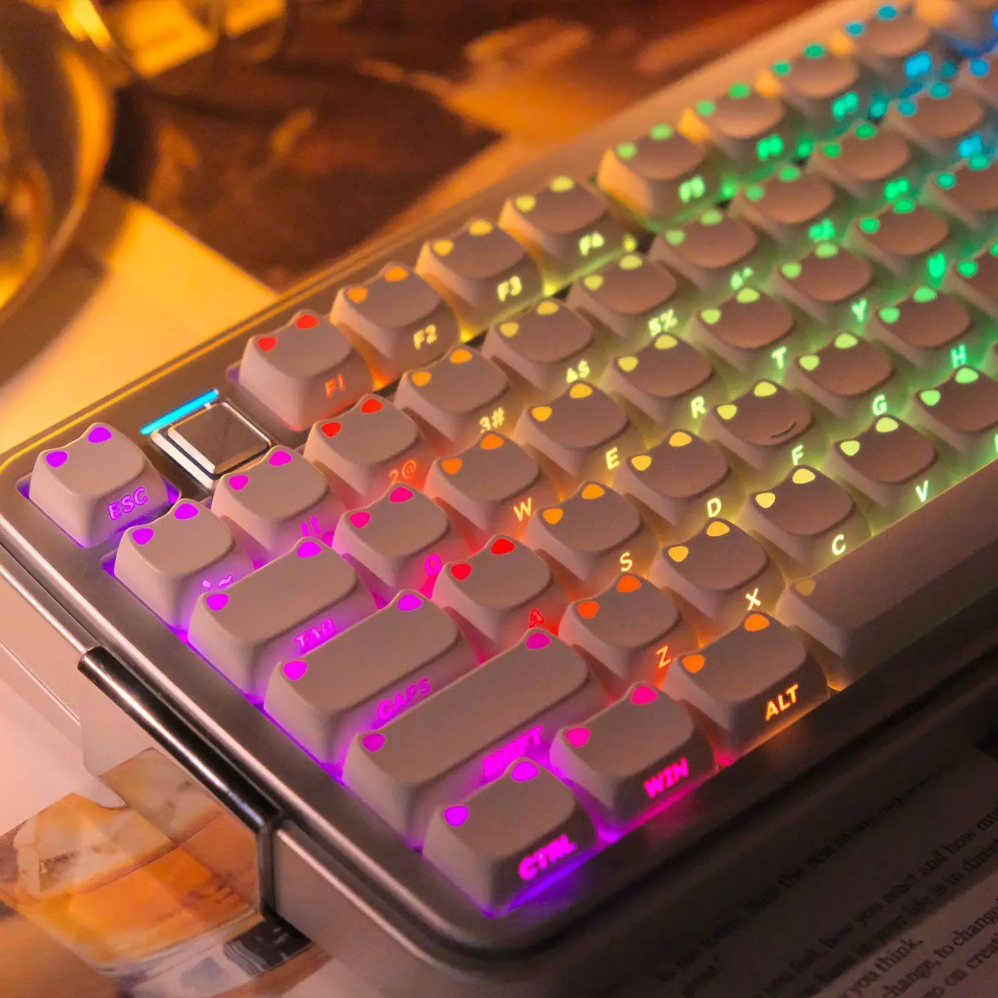 Cat Ear Side Printed Keycaps MAO Profile Cute Kitty RGB Backlit Shine Through Keycap Set for Mechanical Keyboard Cherry MX Gray