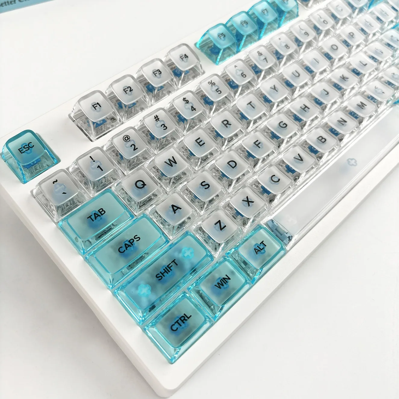 MDA transparent PC material keycap UV printing positive engraving  front matte  high gloss on all sides