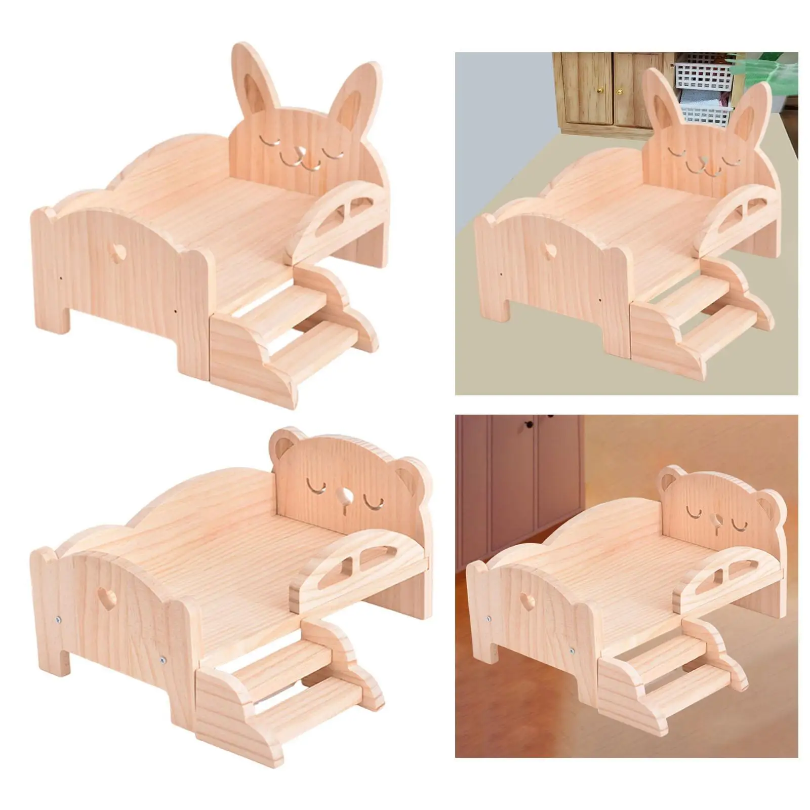 

Wooden Miniature Bed Simulation for BJD Dolls Cartoon Furniture Doll Accessories