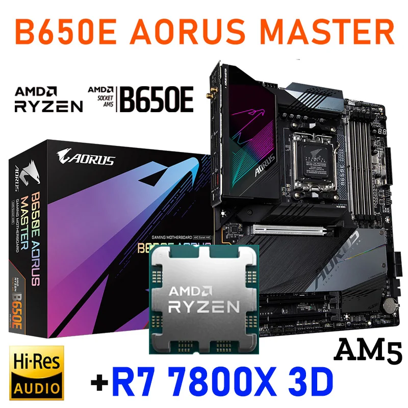 

AMD Socket AM5 Gigabyte B650E AORUS MASTER Mainboard DDR5 AMD B650 Desktop With AMD Ryzen 7 7800X 3D Processors CPU Combo NEW