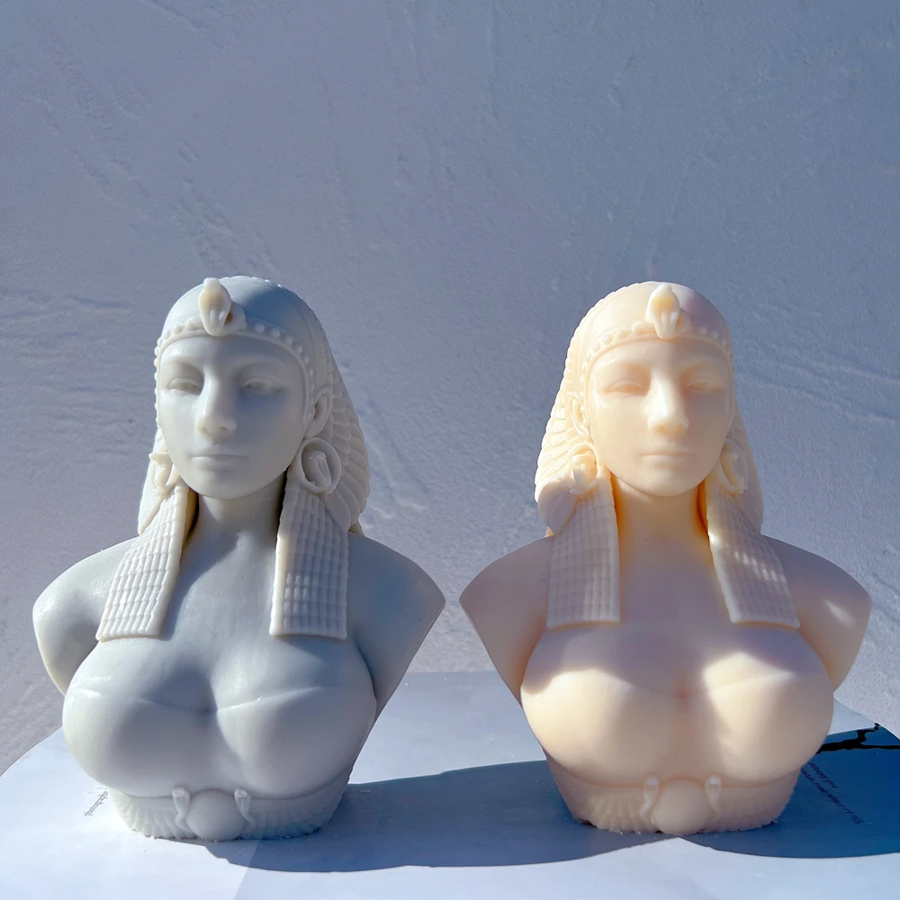 Queen of Egypt Classic Figure Silicone Molds Cleopatra Statue Candle Mold Female Egyptian Pharaoh Sculptural Bust Wax Mould