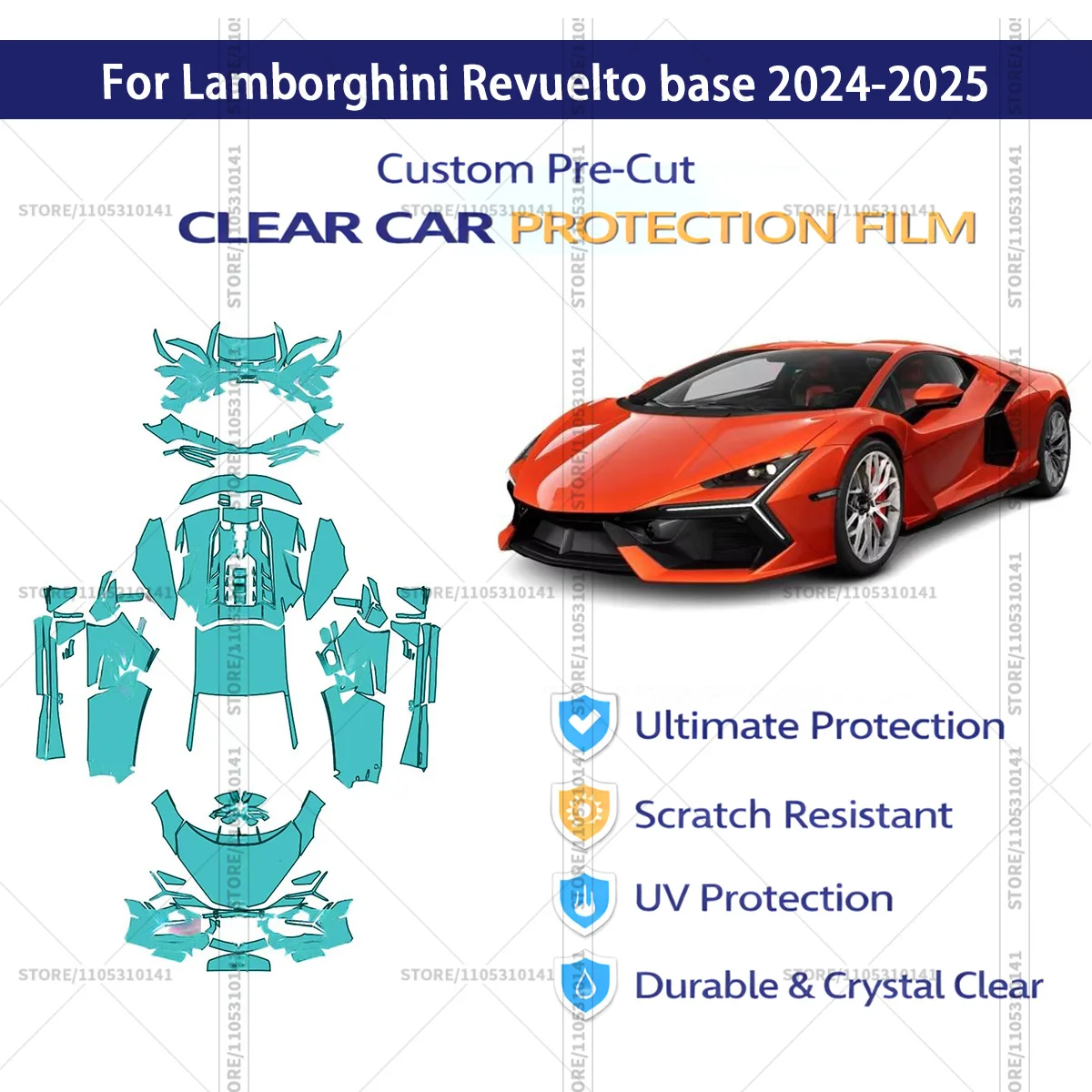 For Lamborghini Revuelto base 2024-2025 Pre-Cut Paint Protection Film PPF Transparent Car Film Professional Automotive PPF