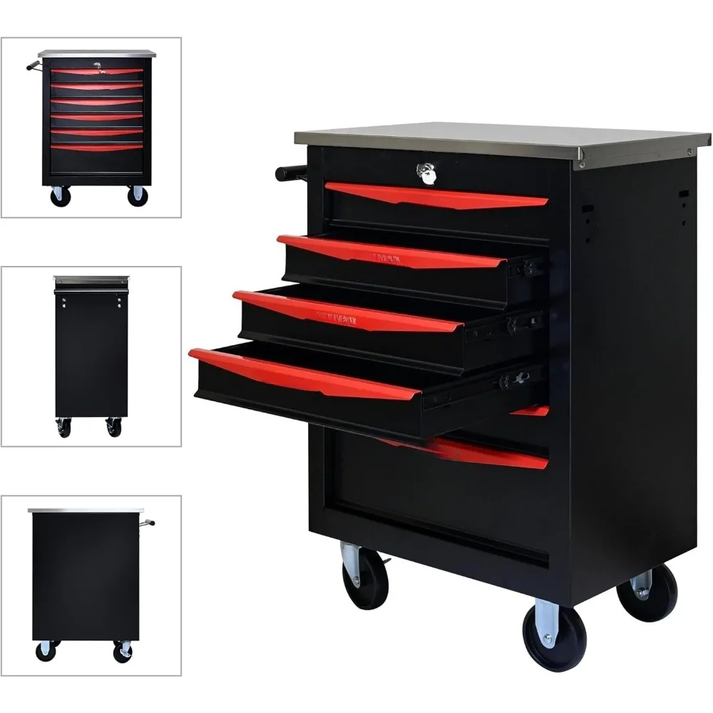 6-Drawer Multifunctional Stainless Steel Rolling Tool Cart with Wheels, Heavy-Duty Metal Storage Cabinet and Tool Box