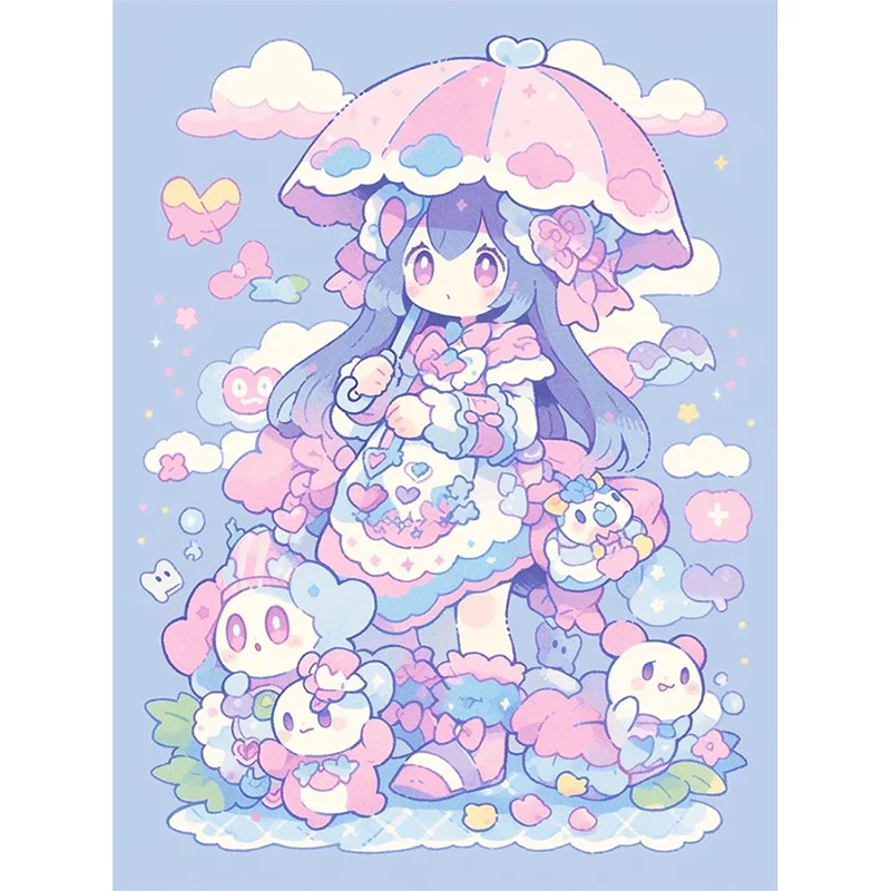 Diamond Painting Kawaii Pastel Anime Girl With Umbrella Cute Creatures Diamond Mosaic Handmade Art Exquisite Gift Home Decor
