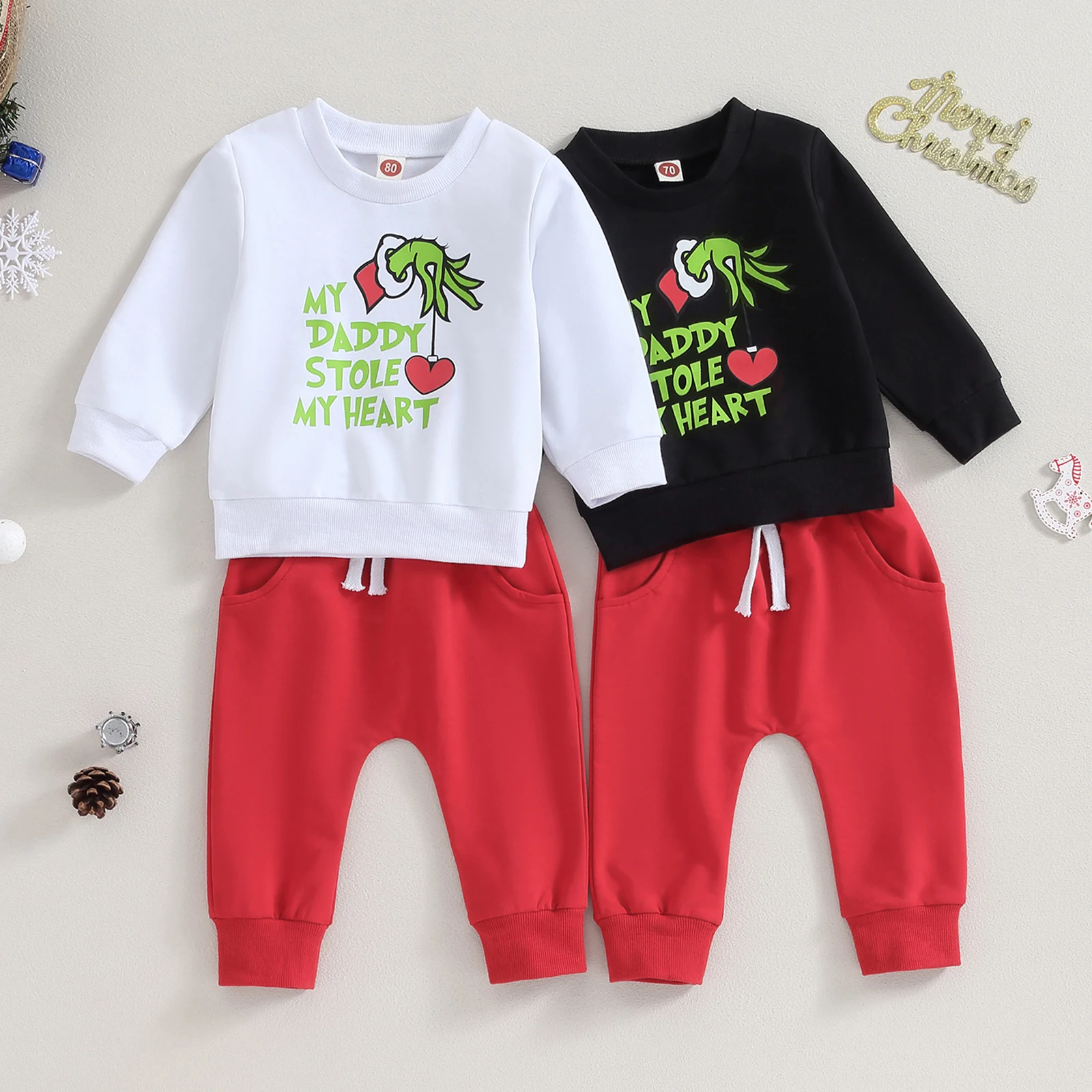 

Toddler Kids Baby Boys Girls Christmas Clothes Sets 2pcs Letter Print Long Sleeve O-neck Pullover Sweatshirts Pants Xmas Fashion