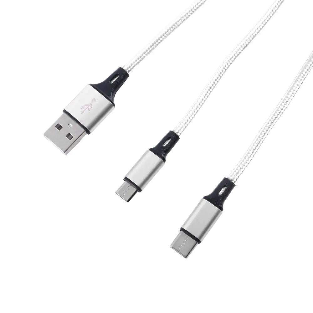 

2 in 1 1.25m Nylon Braided Type C Cables Charging Wire Phone Charge Cord Charger Cable Fast Charge Cable Y Splitter