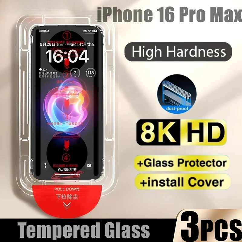 

3Pcs Diamond HD Definition Screen Protector for IPhone 16 15 14 13 12 11 Pro Max XR X XS Tempered Glass Dust Free Installation