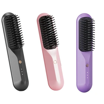 Image AD-Rechargeable Hot Comb Cordless Hair Brush Straightener Heat Pressing Combs Electric Comb Anti Burn Fast Heating