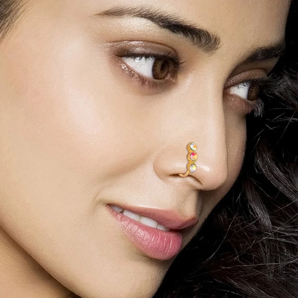 12 Pcs Nose Ring Fake Clip on Piercings Fashion Accessories Cuff Non for Women Golden Body Jewelry Costume