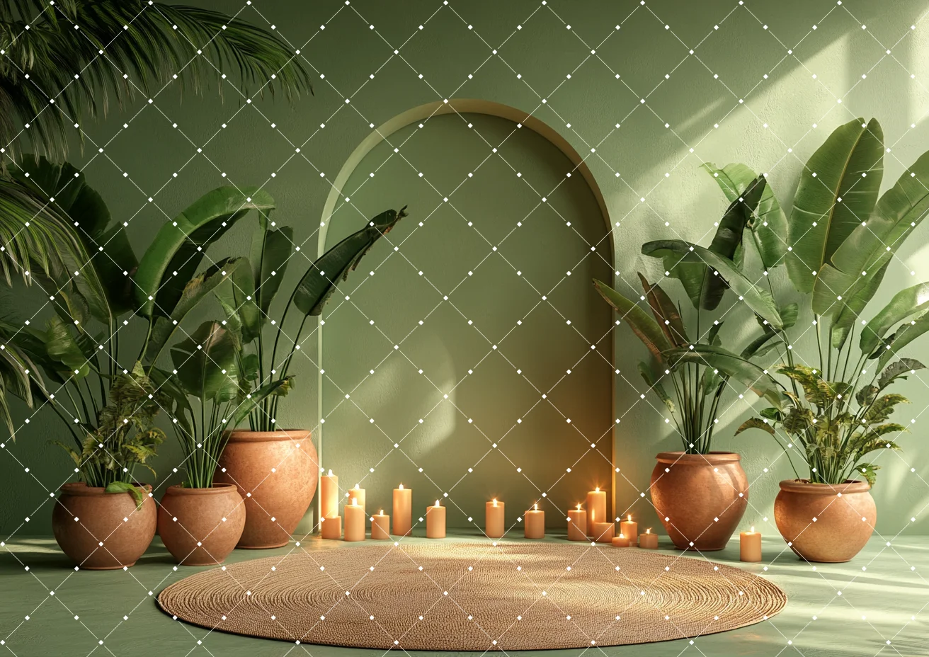 Palm Oasis Arch Wall Boho Backdrop Green Leaf Pampas Floral Potted Plant Wedding Maternity Art Portrait Photography Background