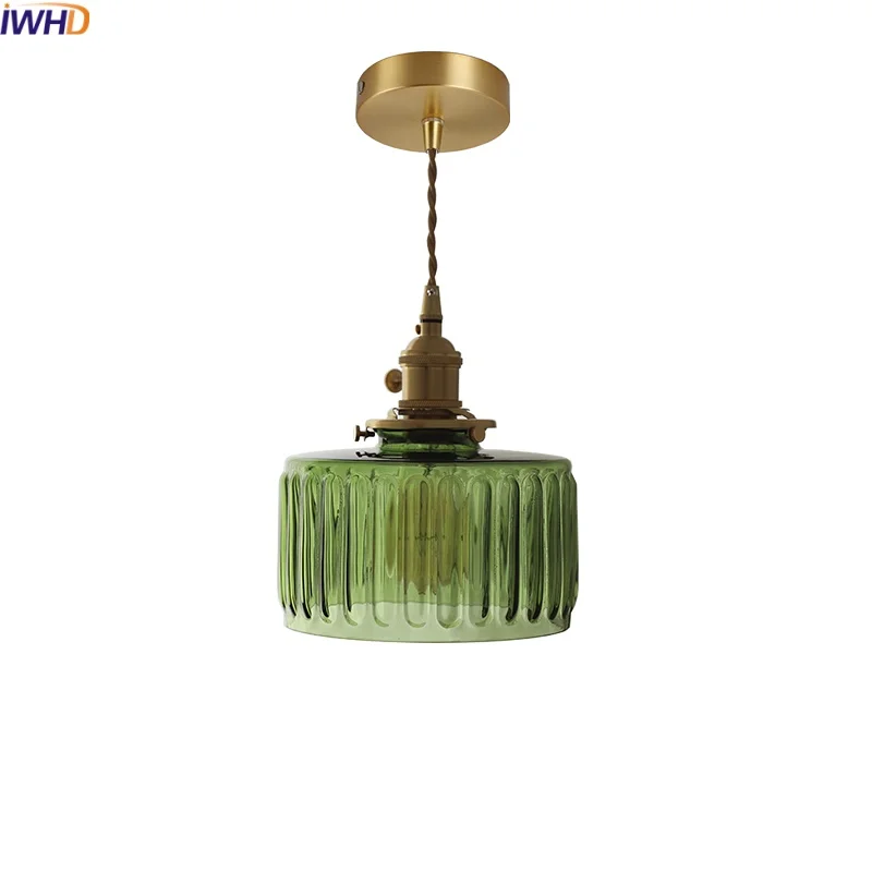 

IWHD Modern Style LED Pendant Lamp Dining Living Room Stairway Bar Green Glass Copper Hanging Light Luminaire Suspendu