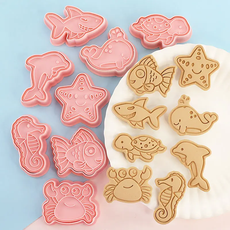8 Pcs Sea Animals Cookie Cutters Mermaid Party Baking Cookie Stamp Fish Whale Turtle Shape Biscuit Mold Kitchen Baking Tools