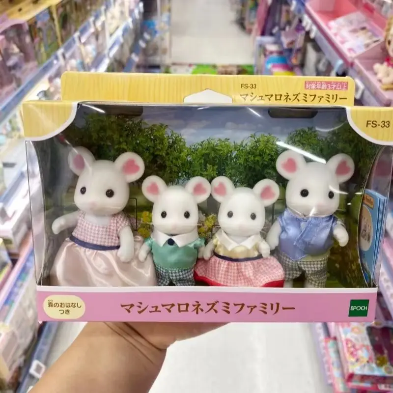 Hot Sylvanian Families Series Marshmallow Mouse Love Mouse Family Box Baby Collection Kawaii Model Toys Cute Toy Birthday Gifts