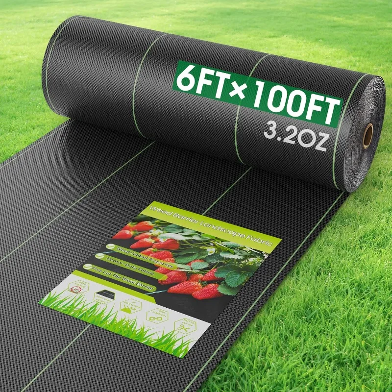 

6FTx100FT Weed Barrier Fabric Heavy Duty, Gardening Landscape Fabric Cover Mat, Durable Weed Control Fabric for Garden Bed Cover