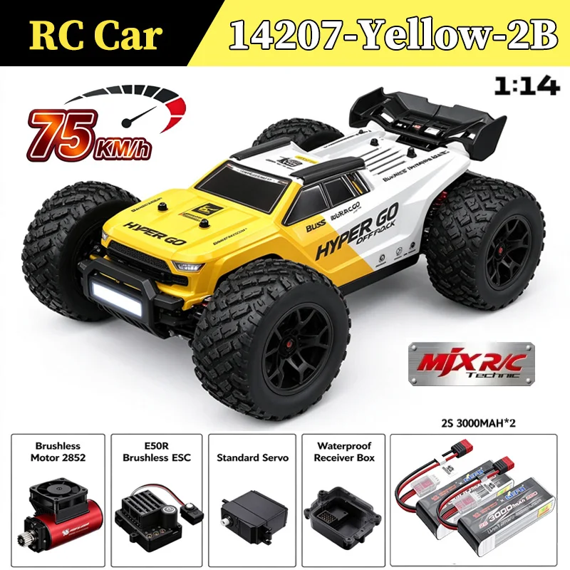 MJX Hyper Go 14207 RC Car 1/14 Brushless 2.4G 4WD Electric High-Speed Off-Road Remote Control Drift Monster Truck for Kids Toy