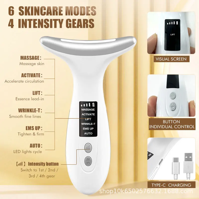 جديد 7-Color ضوء الرقبة الجمال EMS جهاز الوجه لتقليل تجاعيد الرقبة العناية بالبشرة شد الجلد تقليل الذقن المزدوجة أدوات العناية بالبشرة #4