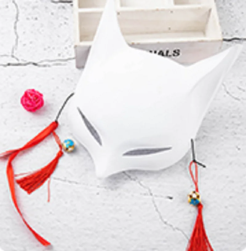 

Fox mask party half face Japanese hand-painted cos mask with tassel masquerade ball Kabuki fox mask cosplay props