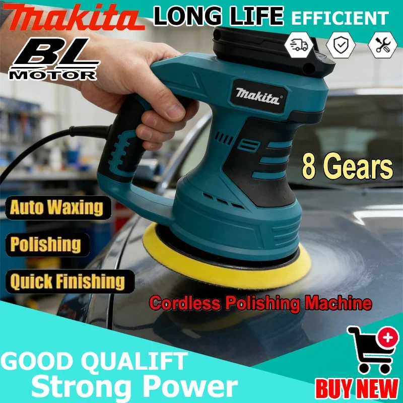 

Аккумуляторная полировальная машина Makita с 8 скоростями, электрическая роторная полировальная машина для автомобиля, работающая от 18-вольтовой батареи.
