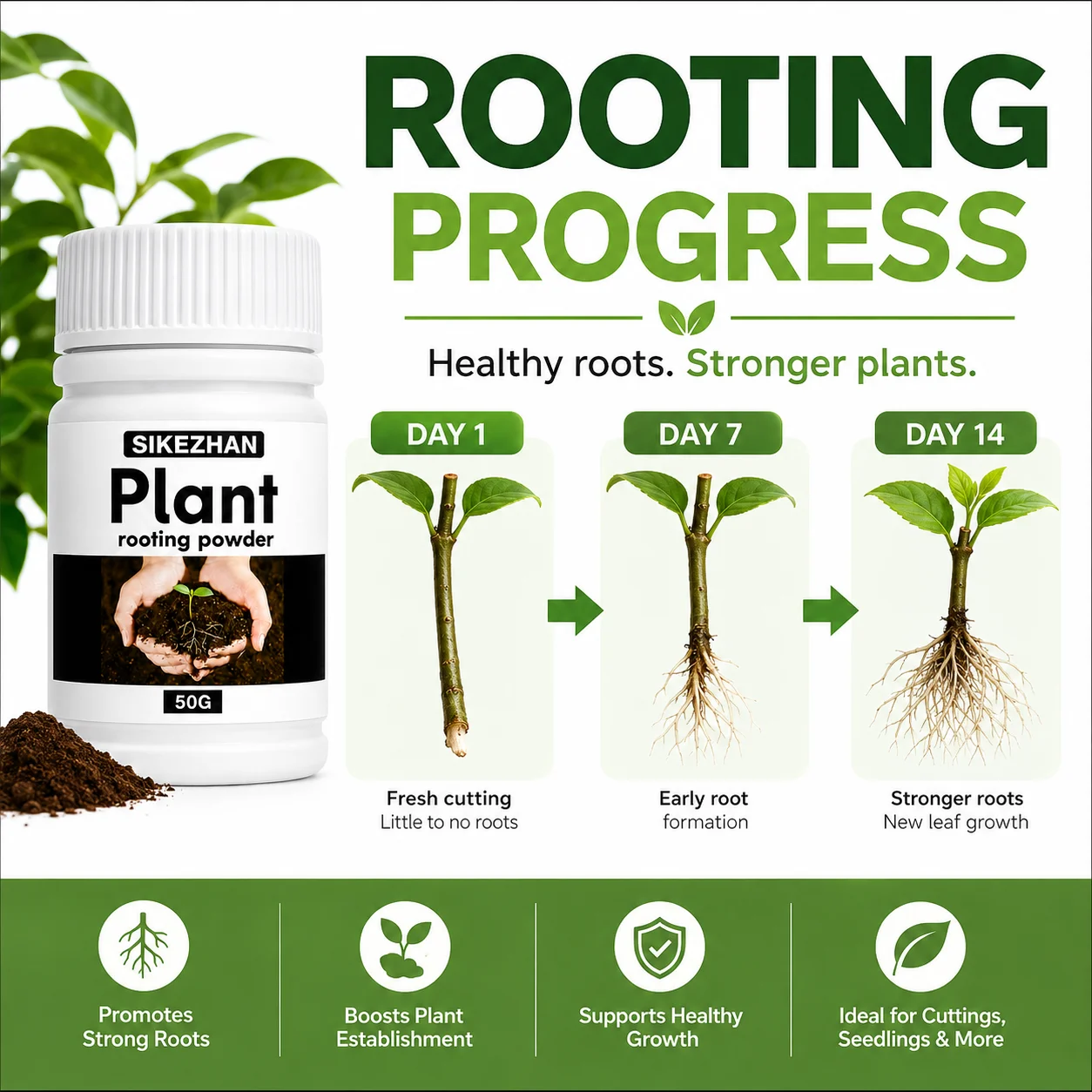 50g Rapid Rooting Powder Plant Growth Hormone Fertilizer for Vegetable Fruit Trees Flower Seedlings Transplanting Stimulator