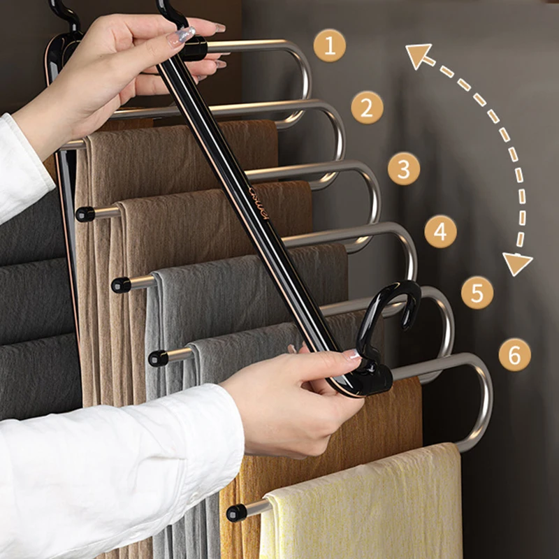 Folding Trouser Rack Household Clothes Hanger Multi-layer Multi-functional Trouser Hanger Seamless Non-slip Trouser Storage