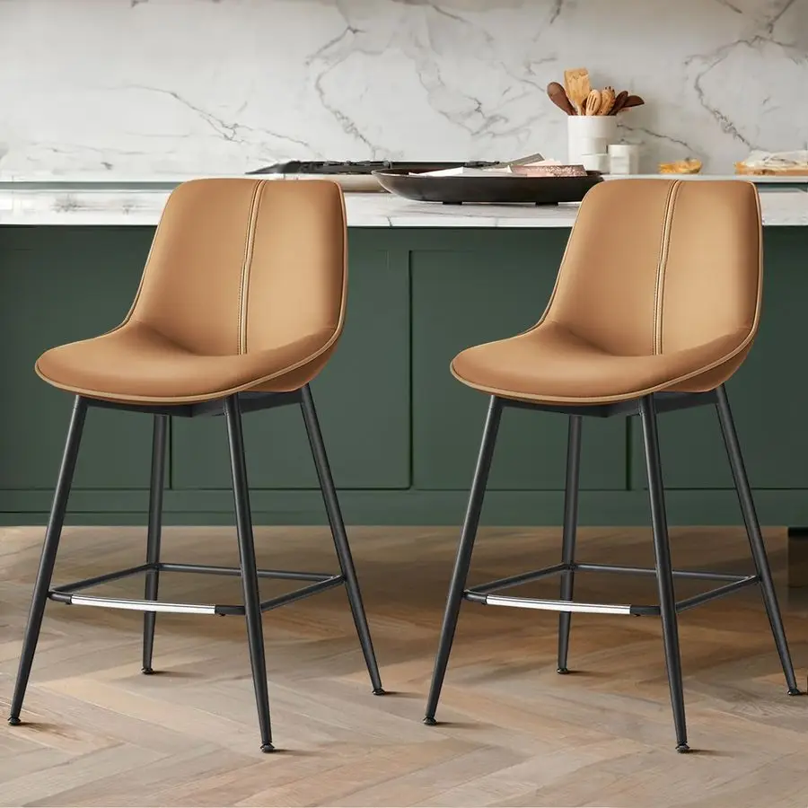 

Bar Stools Set of 2, Counter Height Bar Stools with Back, Ergonomic Backrest, Synthetic Leather, Metal Legs, 24.8In Customizable