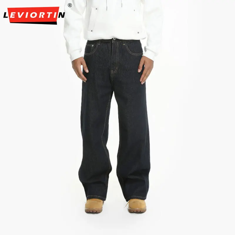

2025 Men's original color denim basic style, minimalist, versatile, relaxed, straight tube casual, versatile, loose jeans