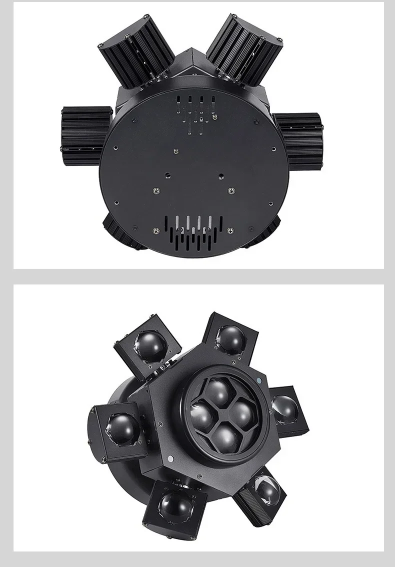 Moving Head Beam Light, 6 Arm LED RGB, DMX, DJ Stage Lights, Equipamento de iluminação para Disco Concert, 10x10W