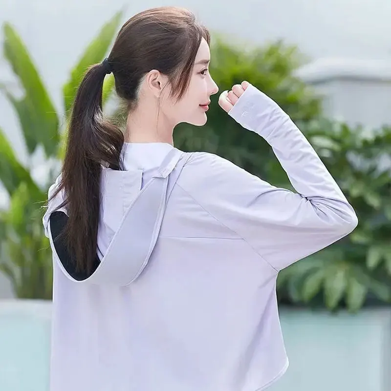 جديد 2025 ملابس نسائية للحماية من الشمس من الجل الأسود صيفية من الحرير الجليدي قابلة للتنفس للحماية من الأشعة فوق البنفسجية ورقبة دائرية شال خارجي