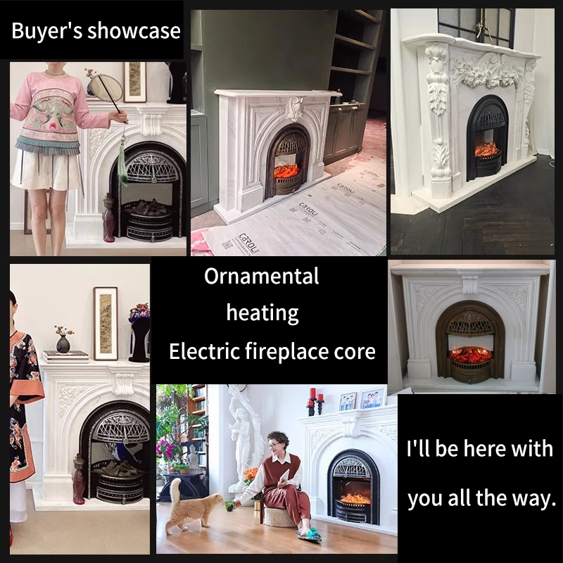 European-Style Modern Electric Fireplace with Faux Steel Material Curved Design Remote Control Provides Warmth Aesthetic Viewing