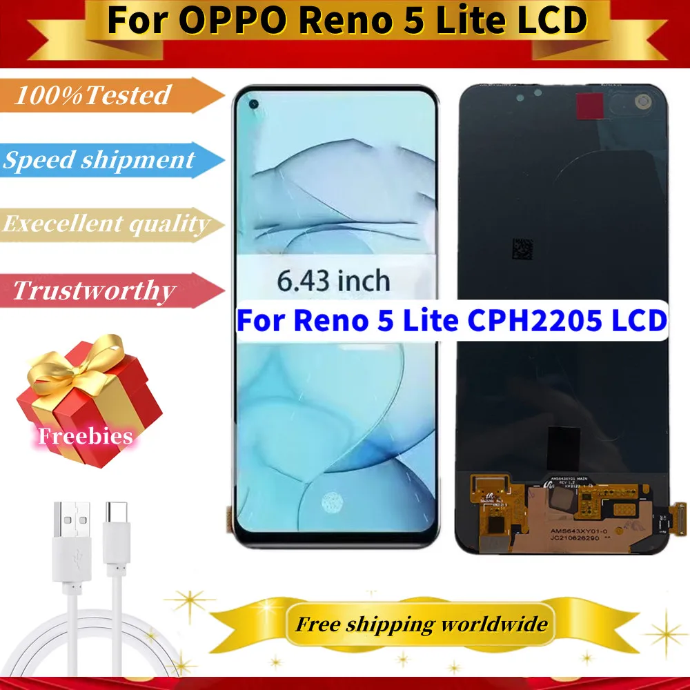 643''-amoled-for-oppo-reno-5-lite-cph2205-lcd-display-touch-screen-digitizer-assembly-replacement-for-reno-5-lite-lcd