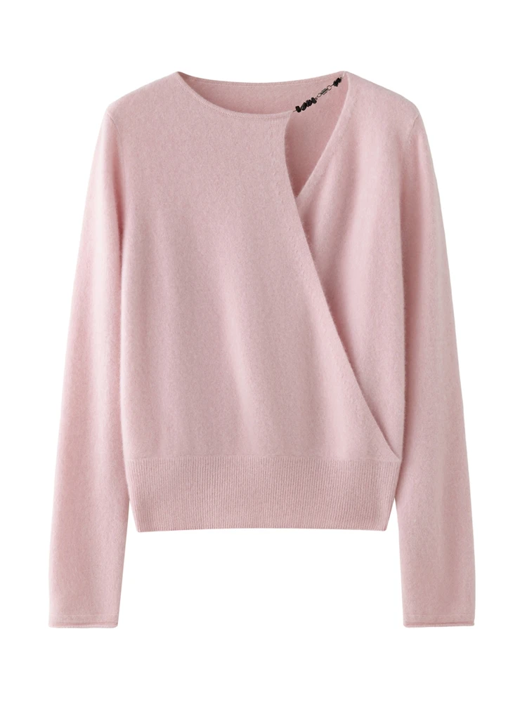 CHICUU 女性 100% カシミヤセーター O ネックカットアウトクロスカラープルオーバー秋冬グレーススタイルカシミヤニットウェア服