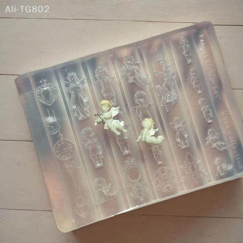 Engelsuhr 3D Silikon Nagelform Herzschloss DIY Nagelkunst Dekoration Stempelplatten Maniküre Design-Werkzeug für Kreative Nagelpflege