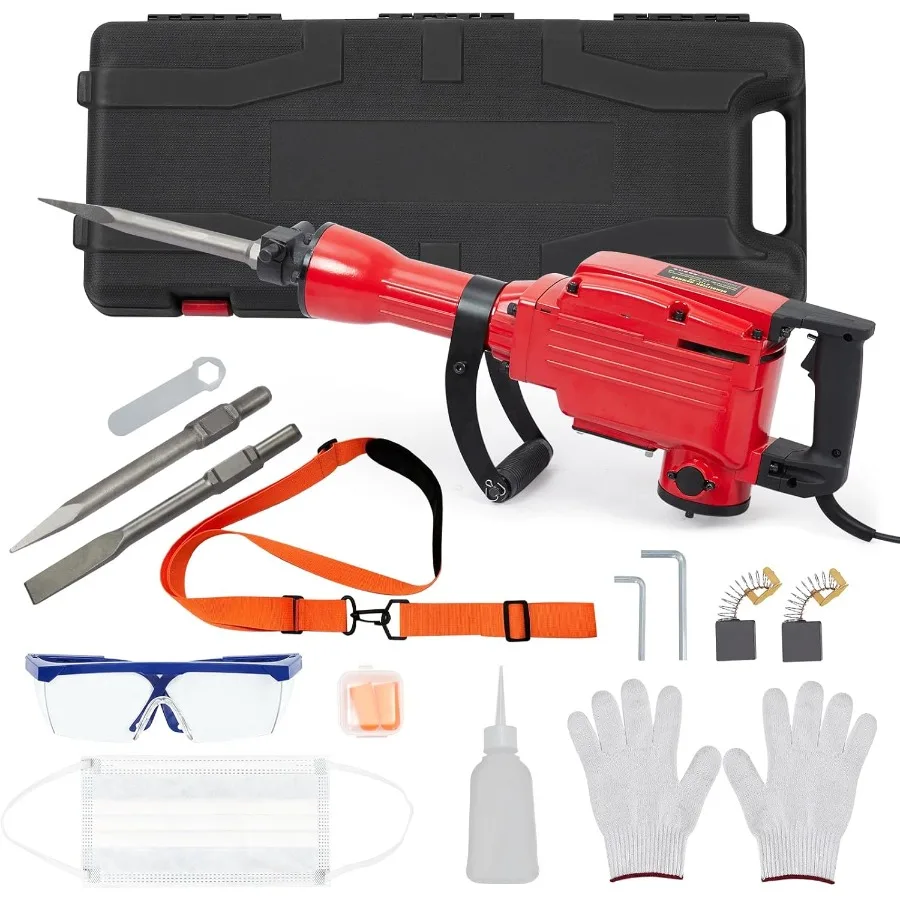 مطرقة جاك كهربائية 1700 وات مجموعة أدوات قواطع الخرسانة شديدة التحمل مع مجموعة لقم الأزاميل مكونة من 3 قطع لبناء الهدم وإعادة #3