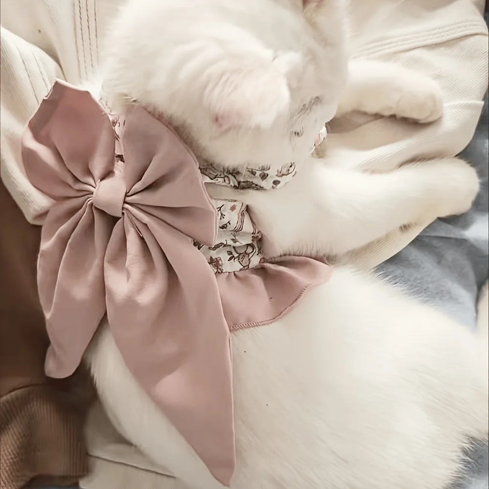 2PC bowknot pet dog vest chest strap set, adjustable chest strap, suitable for cats and dogs， view 3