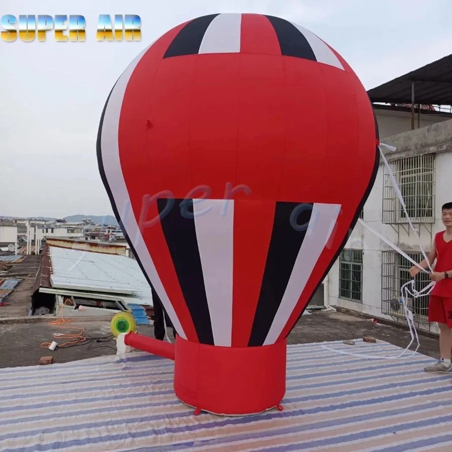 Giant 5m H blue and red vertical stripe inflatable hot air balloon model with logo for event or advertising