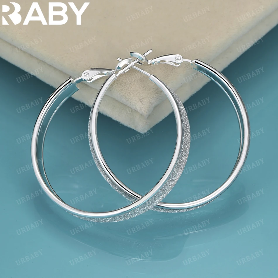 URBABY 925 فضة 37 مللي متر متجمد دائرة كبيرة هوب أقراط للنساء مجوهرات الأزياء الفاخرة اكسسوارات حفلات الزفاف هدية #1