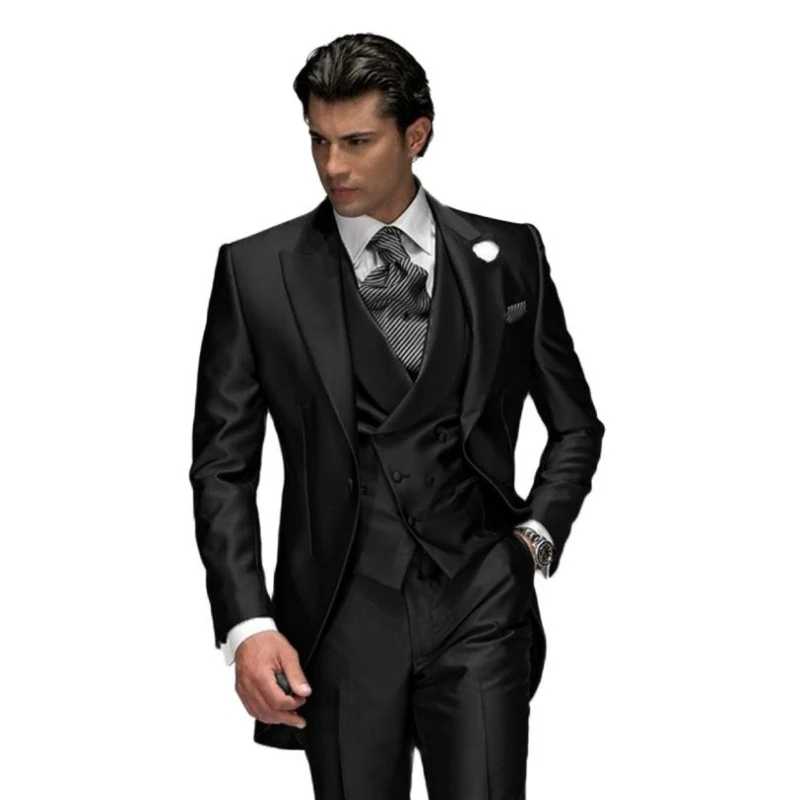 Men Suit 3 Pieces Dark Gray Business Slim Fitting Suitable For Weddings Banquets Groom Tuxedos Suits Jacket Vest With Pants